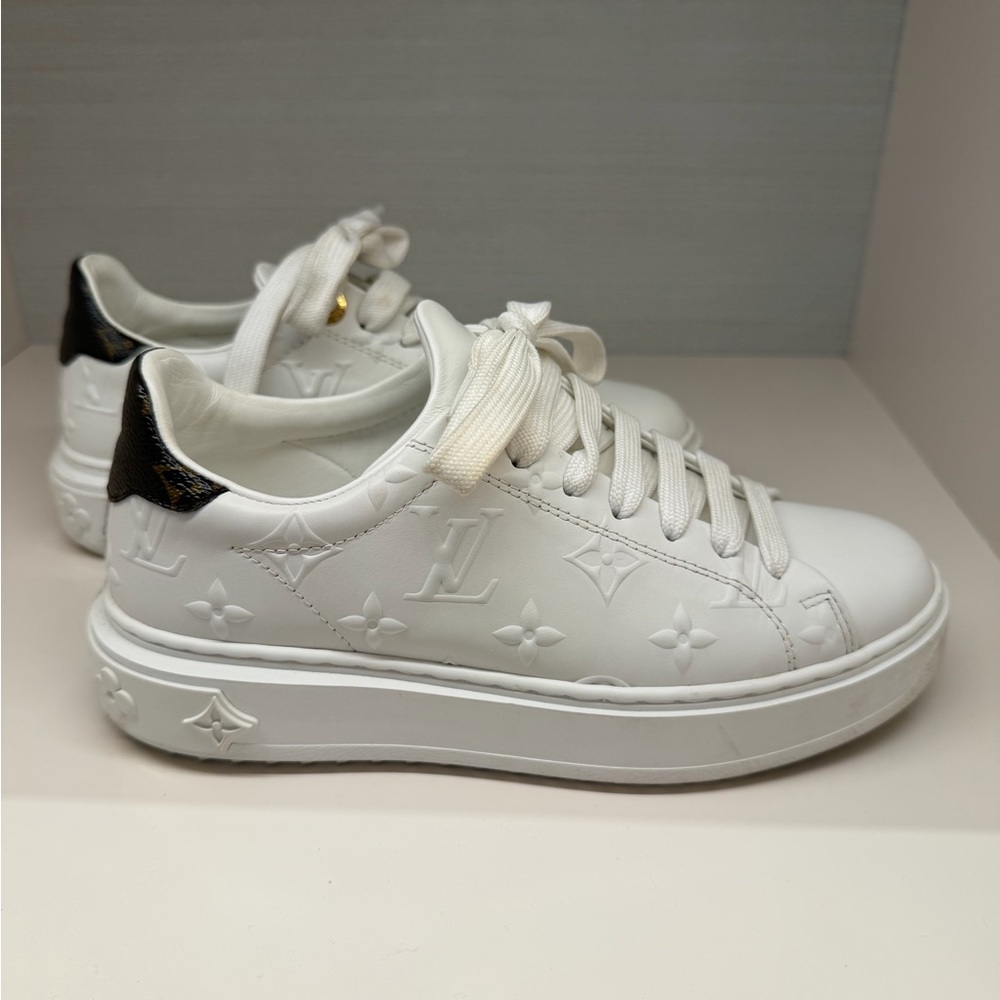 Louis Vuitton Lambskin Embossed Monogram Time Out Sneakers White